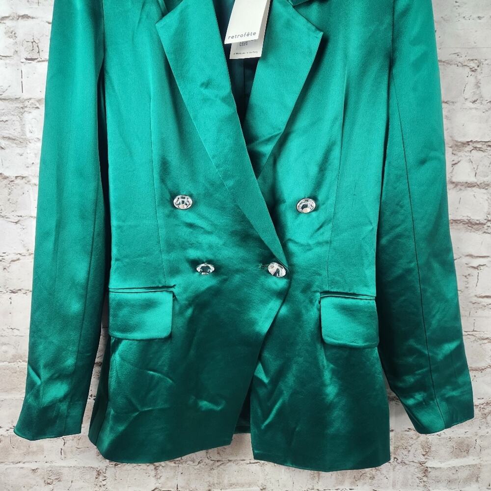 Retrofete Saige Double Breasted Blazer in Emerald Green Size Small NWT Satin - Picture 4 of 11